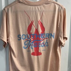 Southern Marsh Beige Tee with Red Lobster and Blue Logo